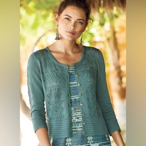Peruvian Connection Aquamarine Chaco Lace Cardigan - Picture 1 of 7
